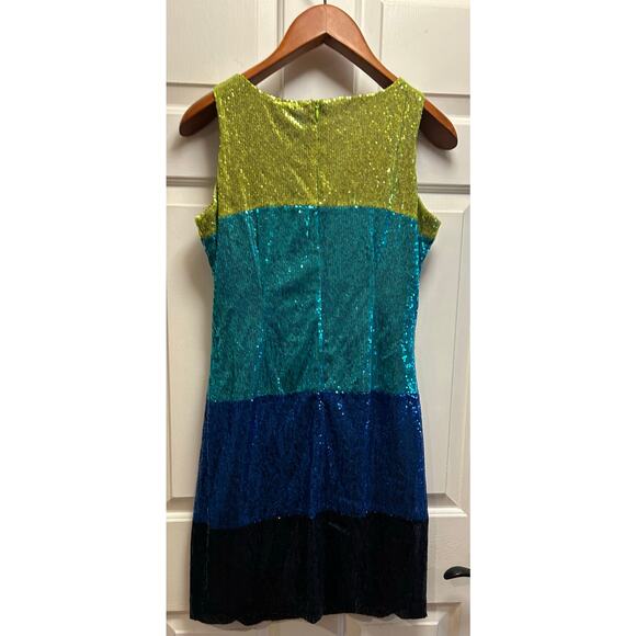 Gabby Skye Blue Green Color Block Sleeveless Sequin Dress, Size 8 - Picture 5 of 11